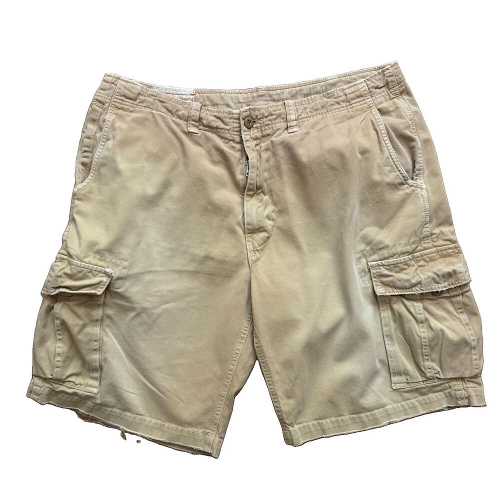 Vintage Y2K Style American Eagle Cargo Shorts Men's 38 Tan Khaki Distressed